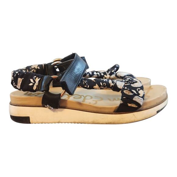 Sam Edelman Ashie Floral fabric leather slingback wedge sandal sz 7.5 shoes - Picture 3 of 15